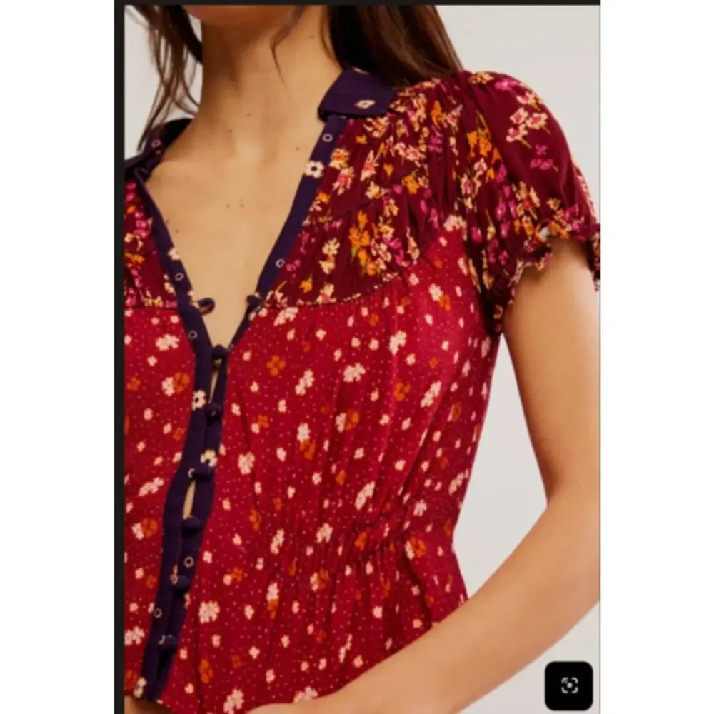 NEW! Free People 'Bella' Blouse in EARTH RED COMBO (L)